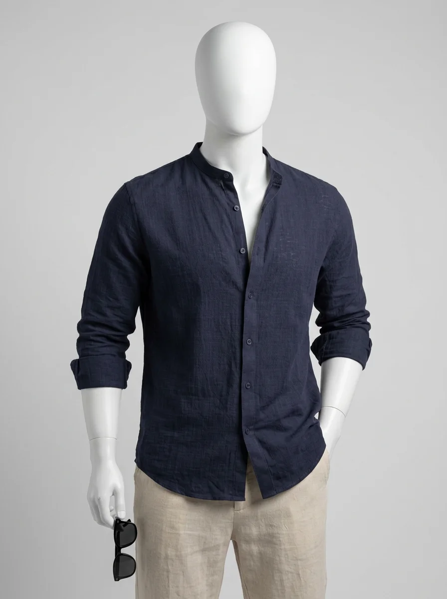 Chemise col mao coton homme allure minimaliste - Vue 5 - Chemise col mao