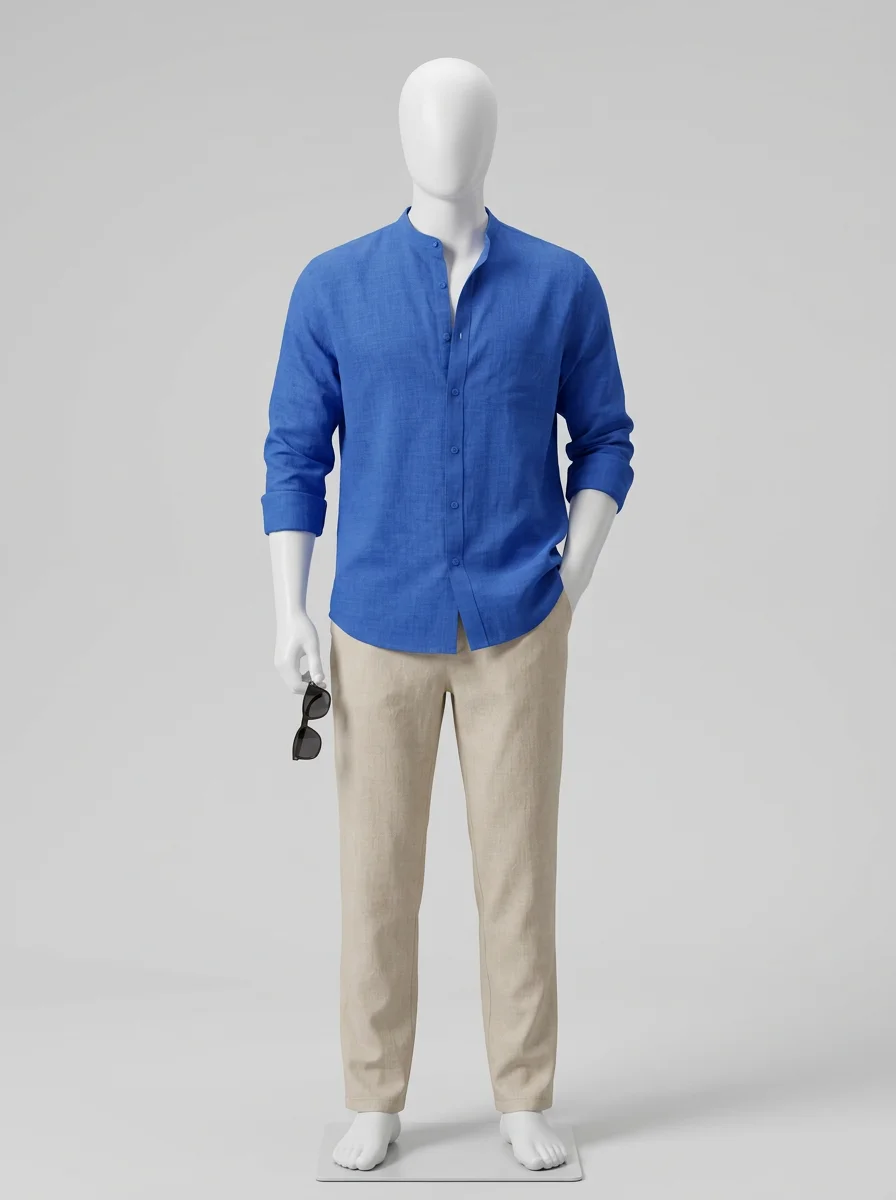 Chemise col mao coton homme allure minimaliste - Vue 6 - Chemise col mao