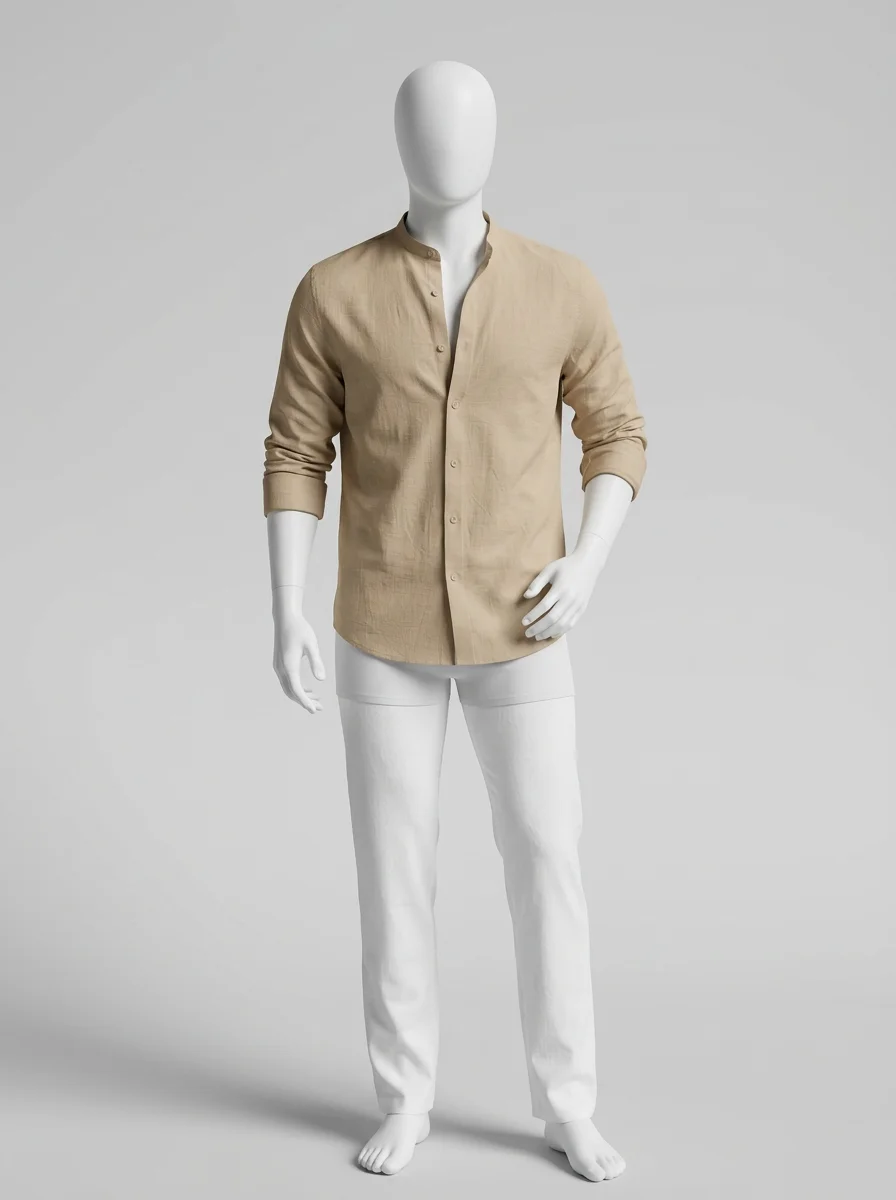 Chemise col mao coton homme allure minimaliste - Vue 8 - Chemise col mao
