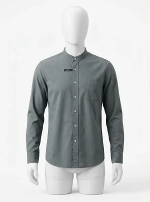 Chemise col mao coton lavé business ajustée homme - Vue 1 - Chemise col mao