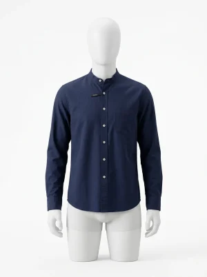 Chemise col mao coton lavé slim fit tendance homme - Vue 1 - Chemise col mao
