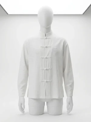 Chemise col mao coton lin ample homme style traditionnel - Vue 1 - Chemise col mao