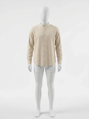 Chemise col mao coton lin boutonnée homme printemps - Vue 1 - Chemise col mao