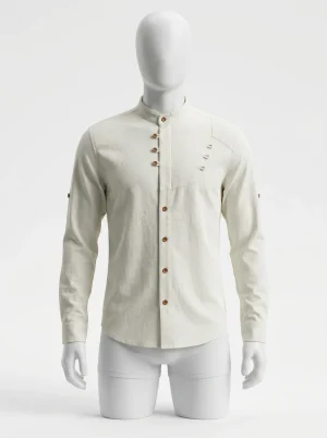 Chemise col mao coton lin homme coupe ajustée mode - Vue 1 - Chemise col mao