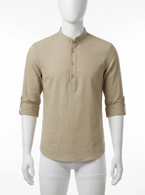 Chemise col mao coton lin homme décontractée - Vue 1 - Chemise col mao