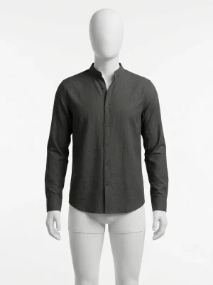 Chemise col mao coton lin homme manches longues décontracté chic - Vue 1 - Chemise col mao