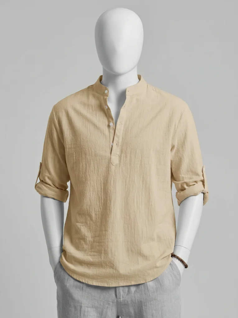 Chemise col mao coton lin homme resort décontractée - Vue 5 - Chemise col mao