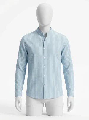 Chemise col mao coton lin rayures verticales homme décontracté - Vue 1 - Chemise col mao