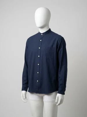Chemise col mao coton mélange ample vintage homme - Vue 1 - Chemise col mao