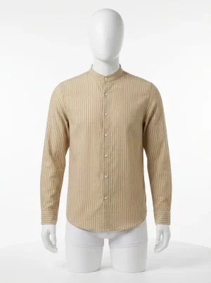 Chemise col mao lin rayée business élégante homme - Vue 1 - Chemise col mao