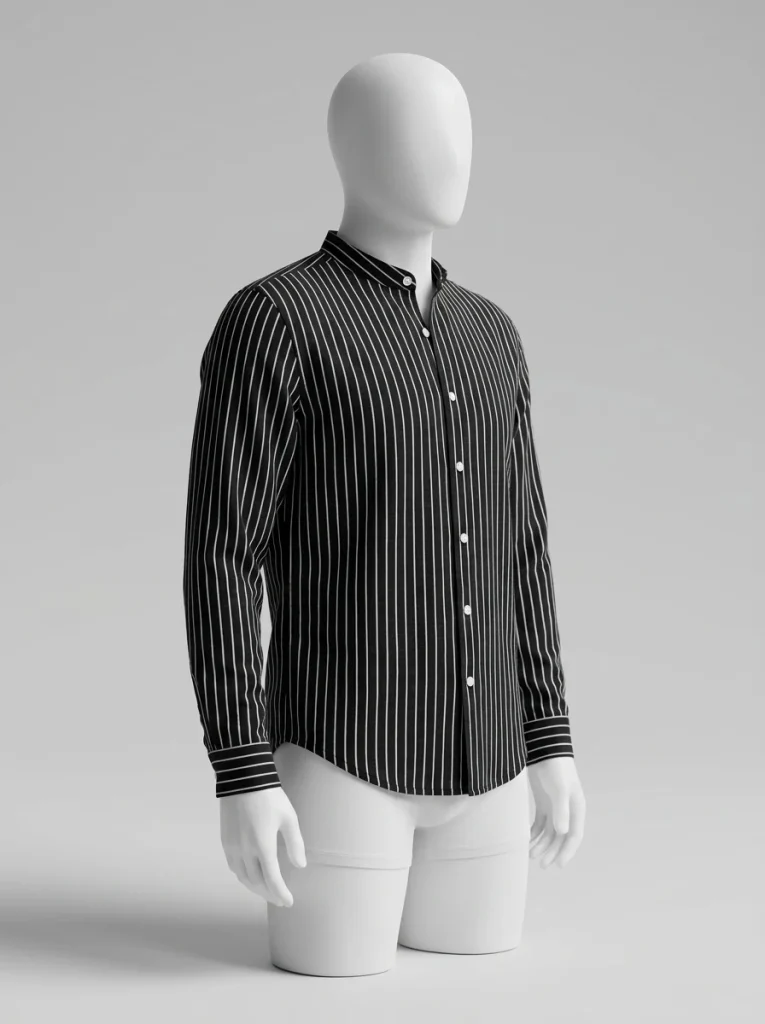Chemise col mao lin rayée business élégante homme - Vue 5 - Chemise col mao