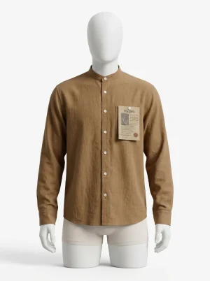 Chemise col mao lyocell mélange lin homme style old money - Vue 1 - Chemise col mao