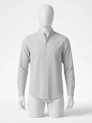 Chemise col mao manches longues business casual homme - Vue 1 - Chemise col mao