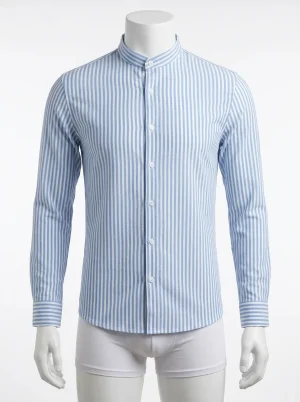 Chemise col mao rayée coupe slim moderne homme - Vue 1 - Chemise col mao
