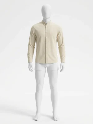 Chemise col mao velours côtelé homme business slim fit - Vue 1 - Chemise col mao
